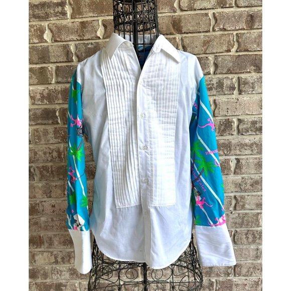 VTG Hand Tailored  Kaseys Tuxedo Shirt Small  Hawaii Gecko Palm Tree Pro… - Picture 7 of 12